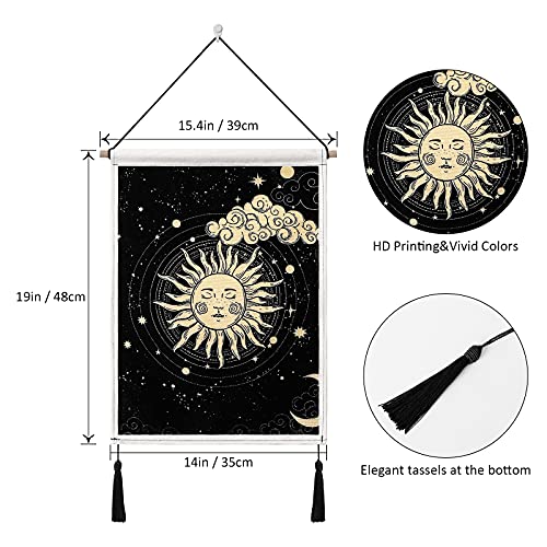 Betylifoy Moon and Sun Wall Tapestry with Tassels 2 Pack Banner Tapestry blackone