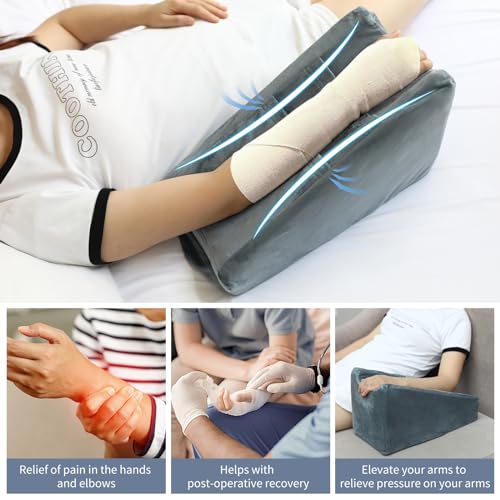 Arm Elevation Pillow Arm Wedge Pillows for Adults Arm Support Pillow with Pocket for Post Surgery Elbow Rest Pillow with Removable Pillow for Sleeping(Grey) Grey