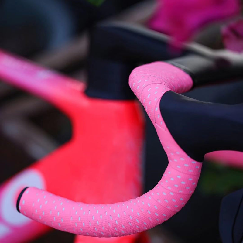 Handlebar Tape for Road Bike Black Silicone+EVA Anti-Slip and Shock-Absorbing Bicycle Handlebar Tapes Grip Sweat-Absorbent and Wear-Resistant Winding Bar Tape with End Plugs 2 Rolls (Pink) Pink