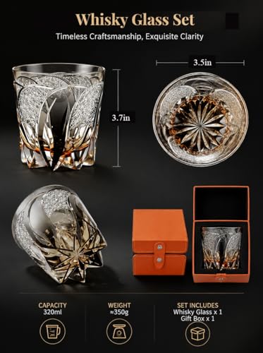 hand-cut Glass crystal cup perfect as a gift suitable for serving cocktails vodka and whiskeycomes with a Luxurious gift box yellow（ 9 once）