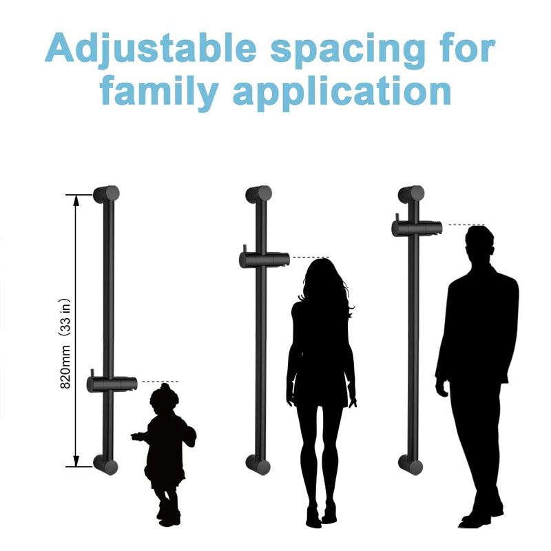 OFFO Shower Slide Bar 33 in Segmental Slide Bar Adjustable Installation Distance 20-32 in with 360° Adjustable Handheld Shower Head Holder for Bathroom, Screw Wall Mounted, Matte Black