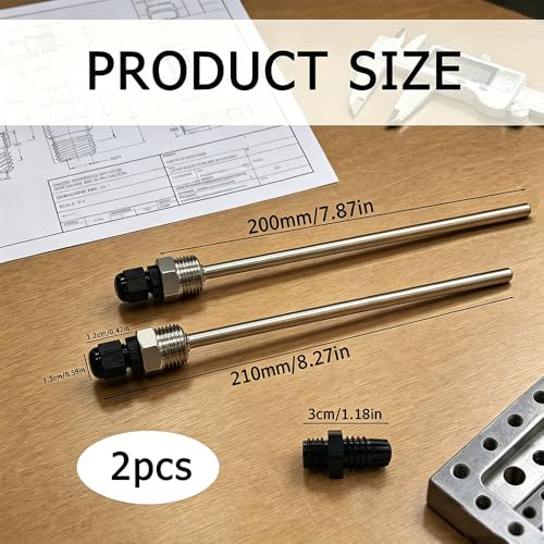 Immersion Sleeves G1/2 Inch, Pack of 2 Stainless Steel Immersion Sleeves for Temperature Sensors | Immersion sleeves for temperature sensors and thermocouples, 200 mm