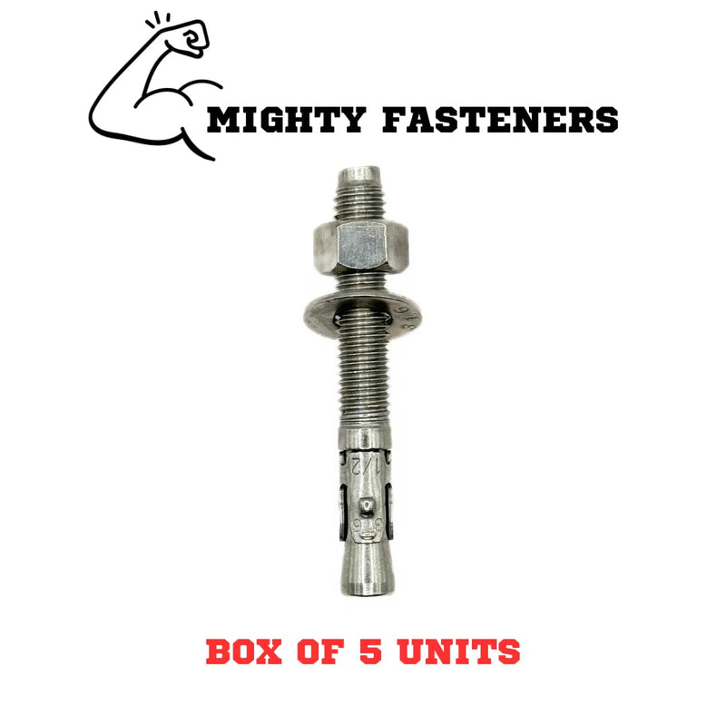 MIGHTY FASTENERS Premium 316 Stainless Steel Wedge Anchor, 1/2"-13 X 3-3/4" – Heavy Duty Corrosion Resistant Fastener for Concrete and Masonry Applications 5 Pack 1/2"-13 X 3-3/4"