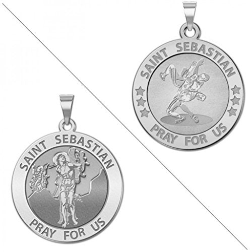 PicturesOnGold.com Wrestling - Saint Sebastian Doubledside Sports Religious Medal - 2/3 Inch Size of Dime, Silver