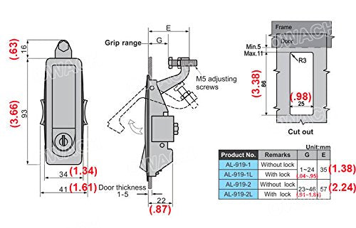 [Australia - AusPower] - 2 Pack Compression Latches (AL-919-1L) Flush Lever Adjustable Grip Range 0.04"-0.94", Replace C2-32-25 (with Locking) With locking, Grip Range 0.04"-0.94" 