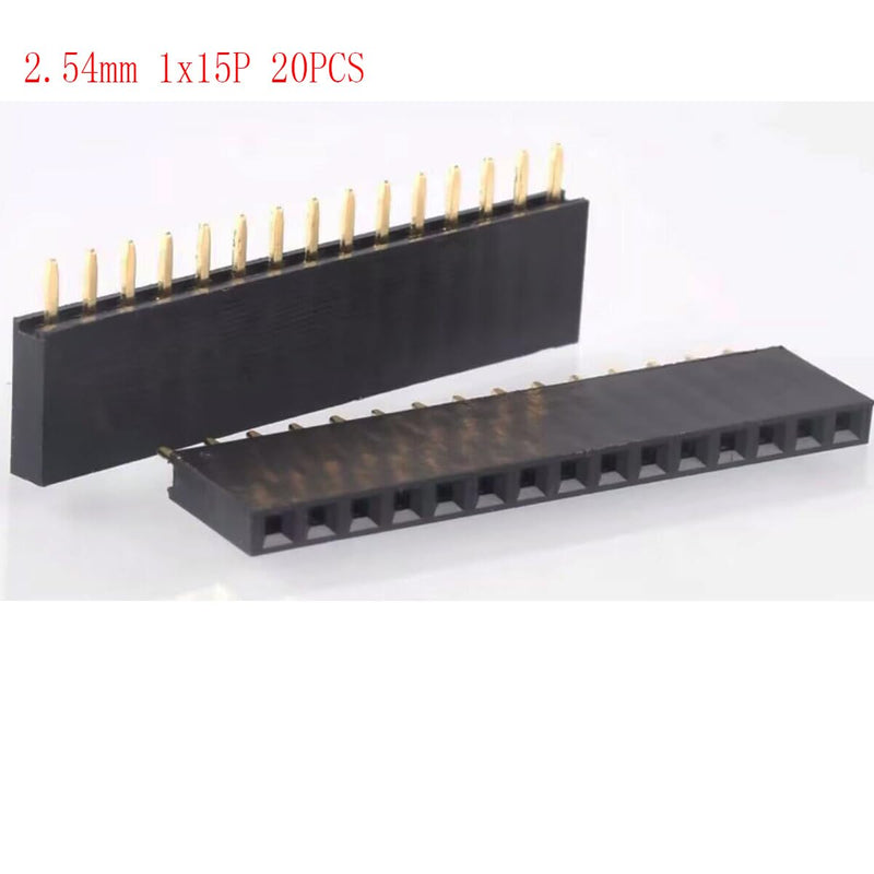 [Australia - AusPower] - 2.54mm 0.1" 1x15Pin Female Socket Pin Row 15P Single Row Straight Female/Male Socket/Pin Header Connectors, Pack of 20 1 x 15Pin Female Socket 