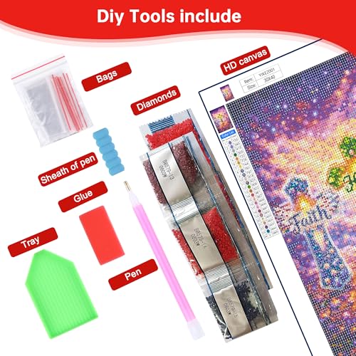 Yikenjoy Faith Hope Love 5D Diamond Painting Kit for Adults, Christian Religious Cross DIY Full Drill Gem Art, Inspirational Spiritual Wall Decor & Gifts, 16x12 Inch
