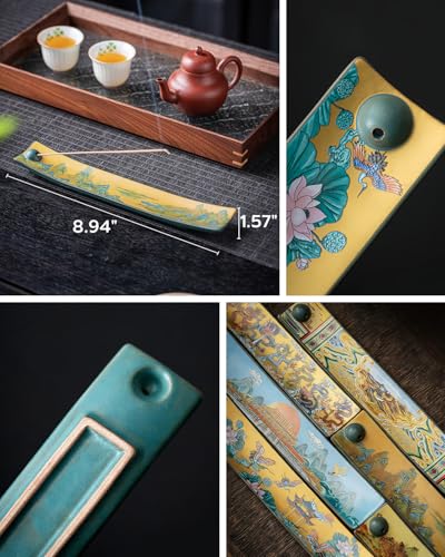 Chinese Incense Stick Holder with Ash Catcher - Ceramic Incense Burner with Ancient Painting, for Zen Meditation, Home Decor & Gift Imperial Dragons