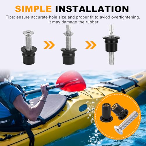 OURONOTO rubber well nuts with brass inserts, M4 M5 M6 nut and bolt assortment for kayak repairs