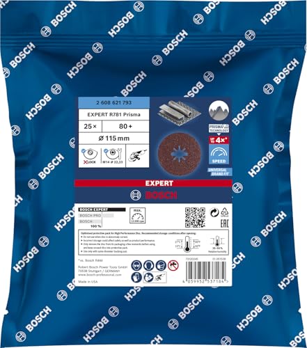 Bosch 25x EXPERT R781 Prisma Fibre Disc, X-Lock Grit 80 25 pieces
