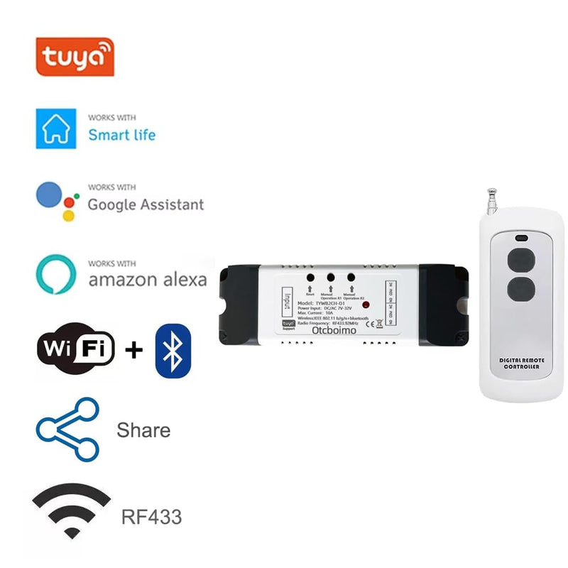 WiFi Smart Linear Actuator Motor Controller, Forward and Reverse Relay, DIY Switch for Smart Home Automation, Tuya APP / RF433Mhz 328FT Remote Control, Timer, (DC5V 12V 24V 32V)