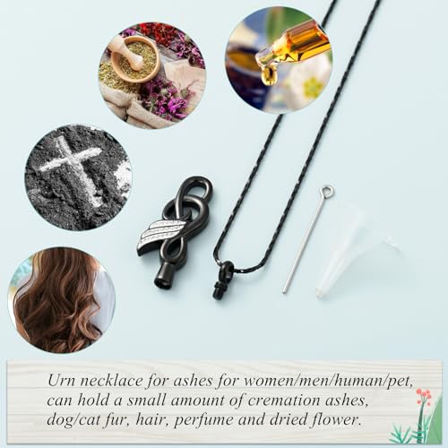 Imrsanl Music Note Urn Necklace for Ashes Musical Symbol with Wing Memorial Pendant Cremation Jewelry for Women Men Ashes Holder Funeral Keepsake Black