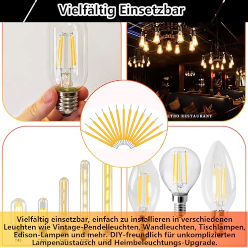 100x LED Filament Replacement Parts 3 V 120 mA 38 mm Warm White | Filament for DIY lighting, lamp repair and vintage lights. Warm light, ideal for office and home lighting.