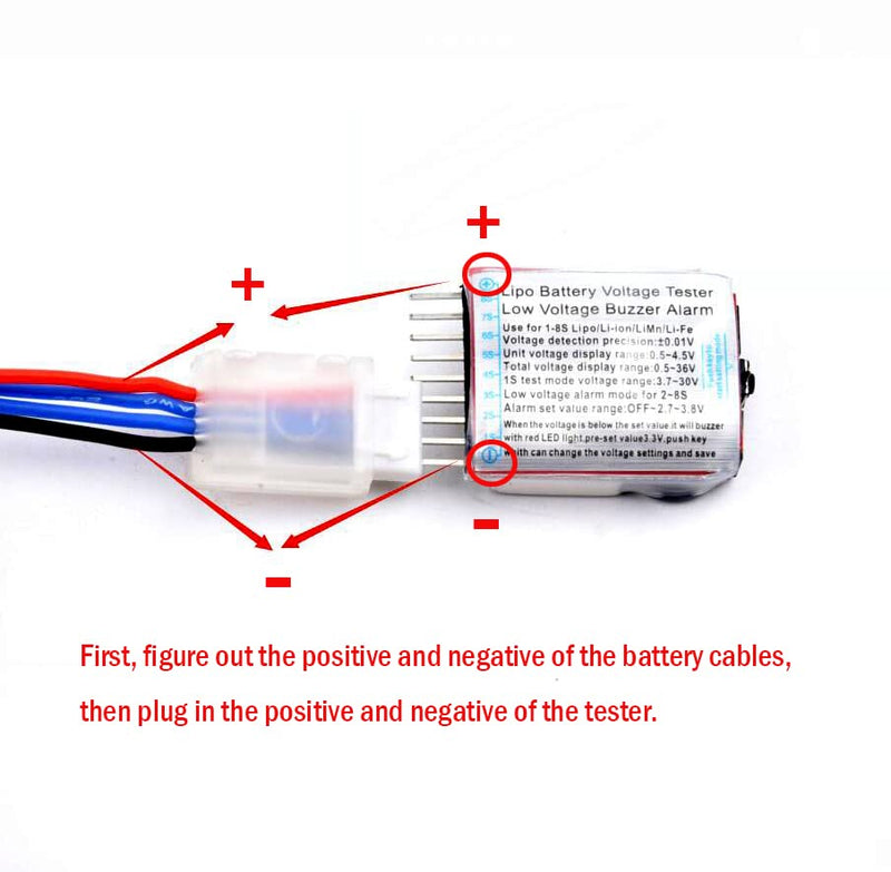 [Australia - AusPower] - Readytosky Lipo Battery Checker RC Battery Low Voltage Buzzer Alarm Voltage Tester Monitor for 1-8S Lipo Life LiMn Li-ion Battery(4PCS) 