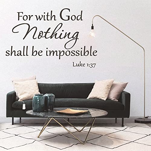 INCAUCA Bible Verse Wall Decals Peel and Stick, for with God Nothing Shall be Impossible Luke 1:37 Wall Art Saying Sticker, Inspirational Spiritual Religious Decor for Church Home Pray 1pcs
