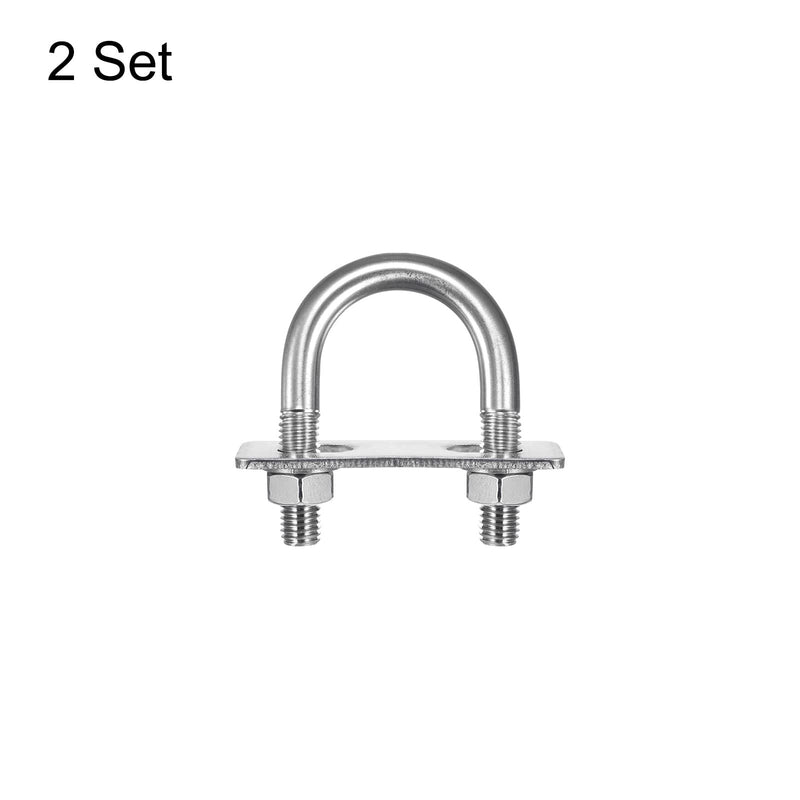 [Australia - AusPower] - uxcell Round U-Bolts, 2 Sets 35mm(1.38") Inner Width 64mm Length M10 304 Stainless Steel U Clamp Bolt with Nuts Washers and Plates, for Boat Trailer M10x35mmx64mm 