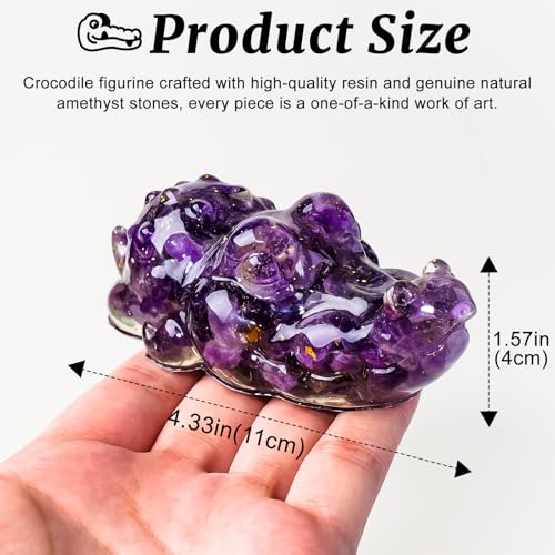 Amethyst Crystal Crocodile Figurine, Natural Resin Alligator Statue for Home Office Desk Decor, Healing Crystals Purple Gifts & Spiritual Gifts for Women Men, Good Luck Animal Ornaments Amethyst