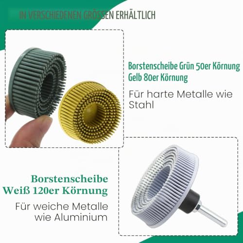 Bristle Disc 50 mm 25,000 rpm Detail Sanding Brush Silicon Carbide Shaft Mounting Disc Polishing Sanding Disc for Cleaning, Removing Stubborn Coatings (Green) Green