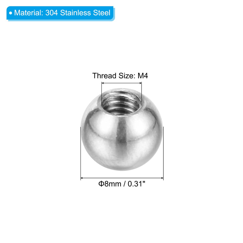 [Australia - AusPower] - PATIKIL M4x8mm Ball Nuts Knob, 8 Pack Female Thread 304 Stainless Steel Round Blind Hole Screw Cap Cover for Lighting Machinery DIY Decoration, Silver 