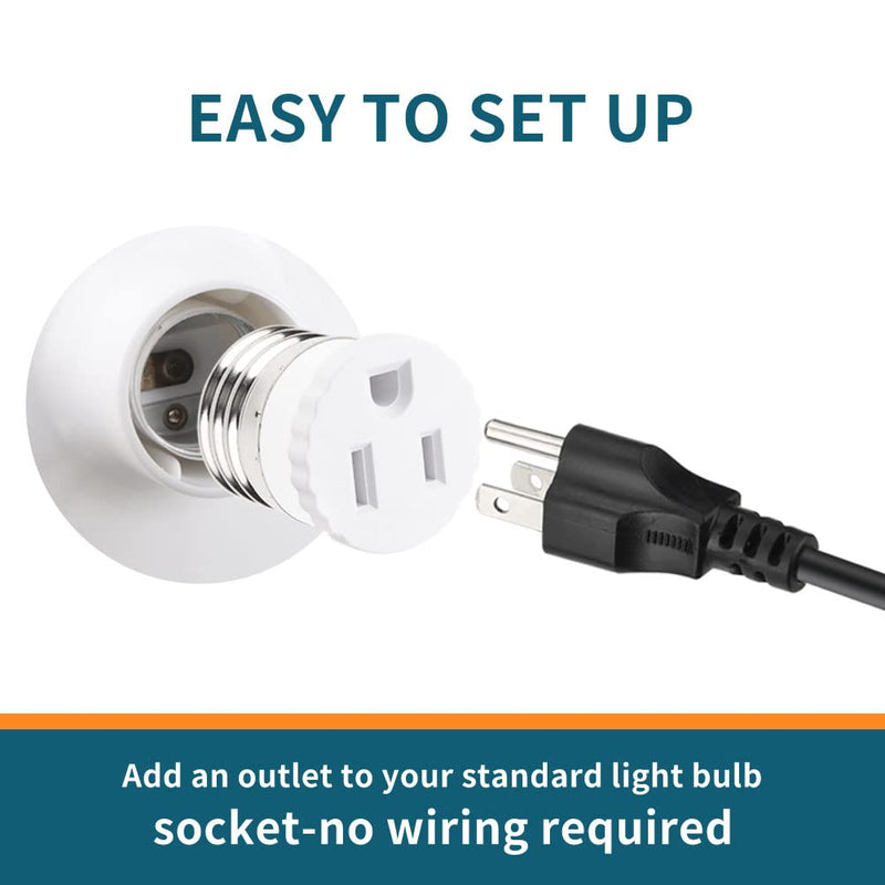 [Australia - AusPower] - 2 Pack, Light Socket to Plug Adapter, Convert Light Bulb Socket to Outlet Adapter (White). 2 White 