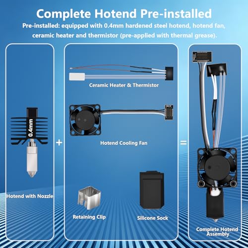 0.4mm P1P/P1S Complete Hardened Steel Hotend Kit, Full Assembly Print Head Hot End Kit with Thermistor, Ceramic Heater and Fan for Bambu Lab P1P, P1S 0.4mm P1 Series