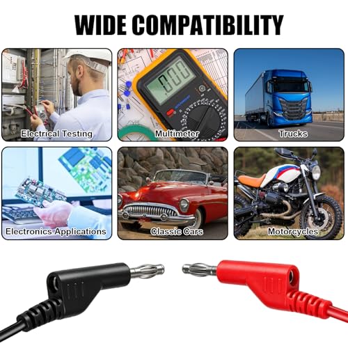 2 x 1000A Prüfkabel mit Bananenstecker 4mm, Stapelbares Multimeter Kabel | 1000V 15A Messleitungen 4mm für Labornetzteil Multimeter Elektrische Prüfung, 1M Labornetzteil Kabel, Rot/Schwarz