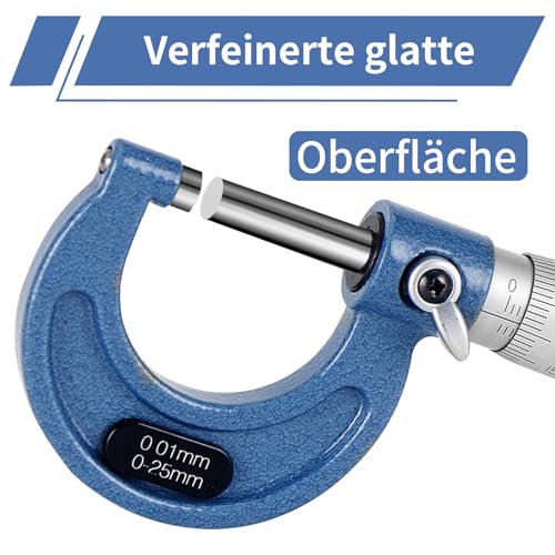 Outside Micrometer 0.01 mm Resolution, Measuring Range 0-25 mm, High Precision Measurement Micrometer Metric Outdoor Brake Caliper with Zero Point Adjustment Wrench Outside micrometer set, 1 piece