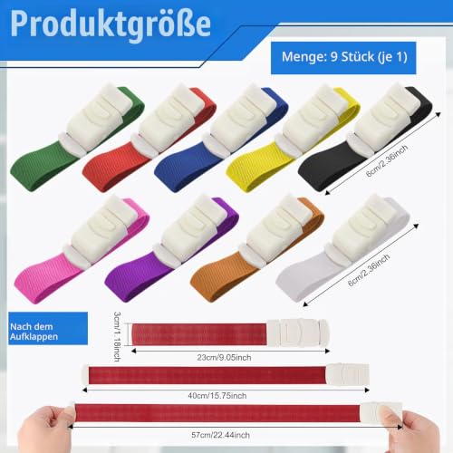 Storage Tube Blood Removal Colorful Highly Flexible Tourniquet Pack of 9 | Storage Hose Vein Stain with Buckle for Doctors, Sanitary & Camping Outdoor First Aid (9 Colors)