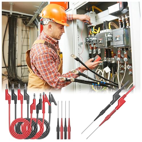 8-Piece Test Leads Set with Crocodile Clips Cable, 4 mm Banana Plug Cable x 4 with Test Probes x 4, 1 m Measuring Cable for Multimeter, Banana Plug Test Lead, for Digital Multimeter
