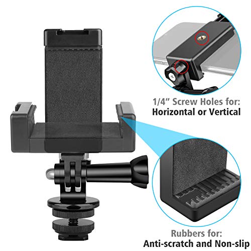 Anwenk Phone Holder Hot Shoe Mount Adapter with Cold Shoe Mount for Microphone/ Flash Light Compatible with Gopro Hero DJI Osmo Action Camera Smartphone, Attach on DSLR Camera / Ring Light/ Tripod Hot Shoe Mount Compatible with Gopro