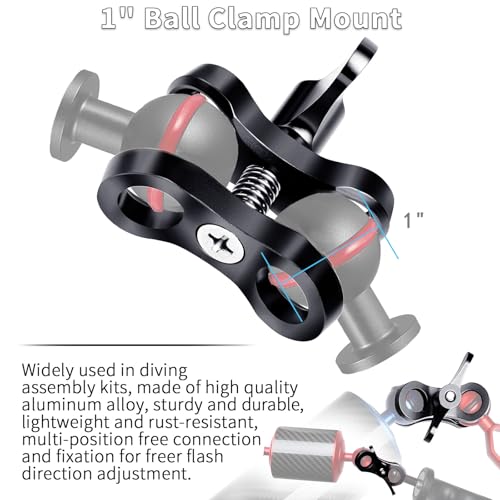 2-Hole 1" Aluminum Underwater Camera Clamp Ball Mount (2-Pack) - Underwater Bracket for Diving Light Arms & Camera Trays, Saltwater-Resistant Adapter for Scuba Photography/Videography Gear Double Holes Black