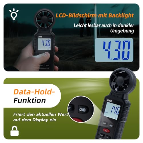Digital Wind Gauge Anemometer Handheld 3 in 1 Wind Meter with Wind Speed, Temperature & Windchill Measurement, Beaufort Scale 1-12, 5 Units, MAX/MIN/AVG, for HVAC/Drone/Outdoor