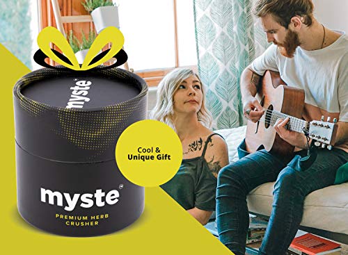 MYSTE Herb Grinder 63 mm Large with Improved Sharpest Teeth, 4 Pieces with Scraper, Magnetic Lid, Premium Spice Mill, Cruncher, Gift Packaging (MYSTE Grinder) Black