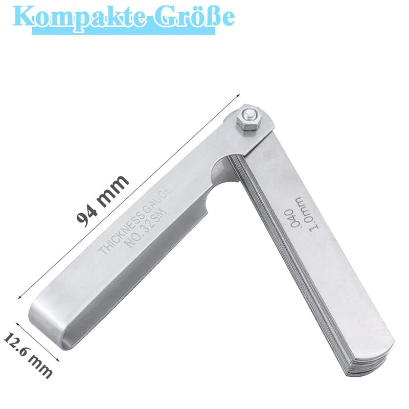 Moyata 32 Blades Stainless Steel Feeler Gauge Set for Precision Measuring Tool | Metric 0.02-1.0mm & Imperial 0.001-.040" - for spark plug spacing, valve clearance and gap width