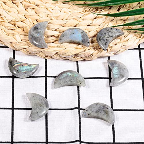 Rockcloud 4PCS Labradorite Healing Crystals Moon Shape Worry Stones Gray