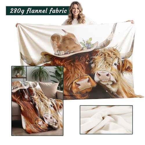 Printed Bed Blanket Highland Cow Gifts Throw Blanket Flannel Blanket Cattle Queen Size Farm Blanket for Country Farmhouse Animal Throws (59"x78") Highland Cow 2 59"x78"