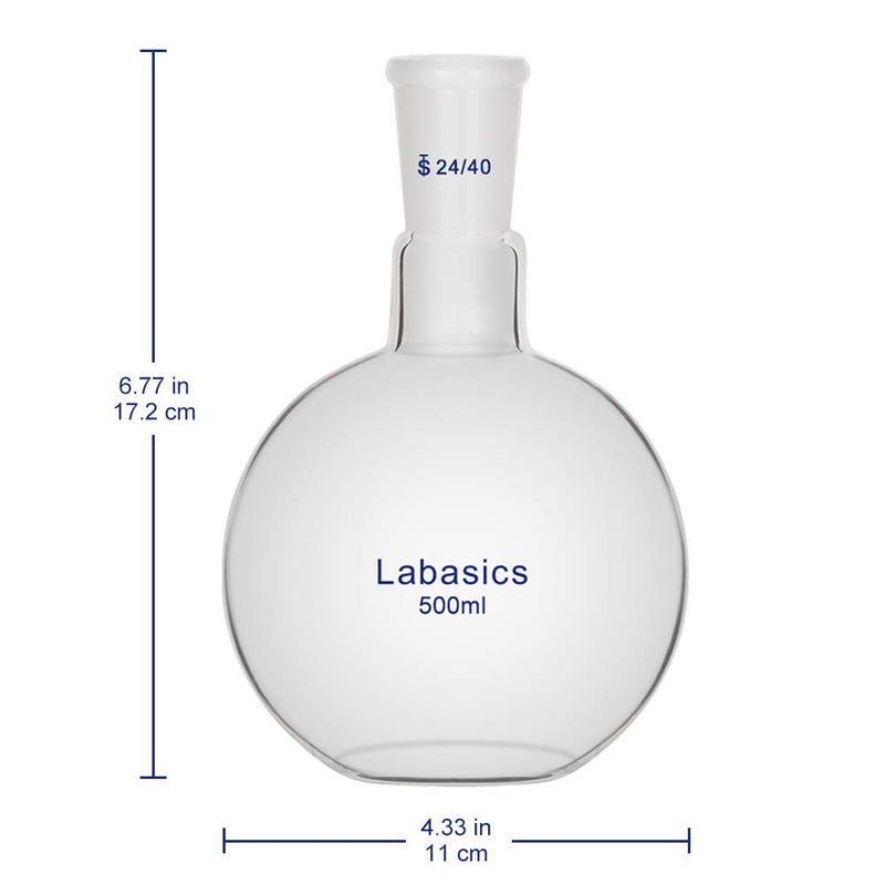 Labasics Glass 500ml Single Neck Flat Bottom Boiling Flask, with 24/40 Standard Taper Outer Joint, 500ml 500 ml