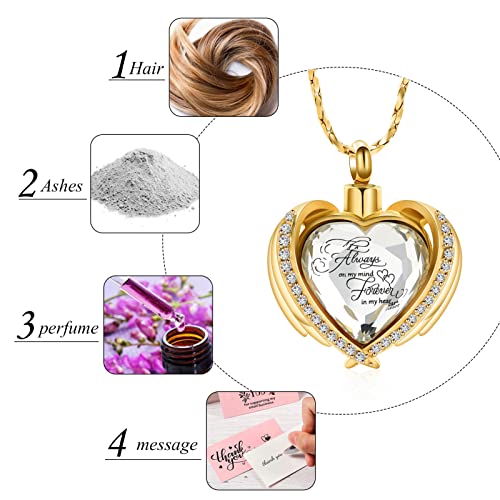 Imrsanl 2 pcs Cremation Jewelry for Ashes Heart Urn Necklace Pendants Ashes for Women Men Family Keepsake Memorial Angel Wing Pendant for Loved Ones
