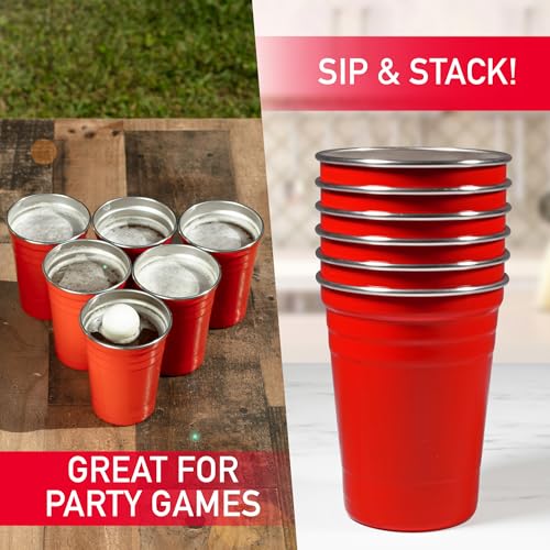 D'Eco Reusable 16 oz Red Party Cups, Stainless Steel Glasses, 6 Pack 6 Count (Pack of 1)