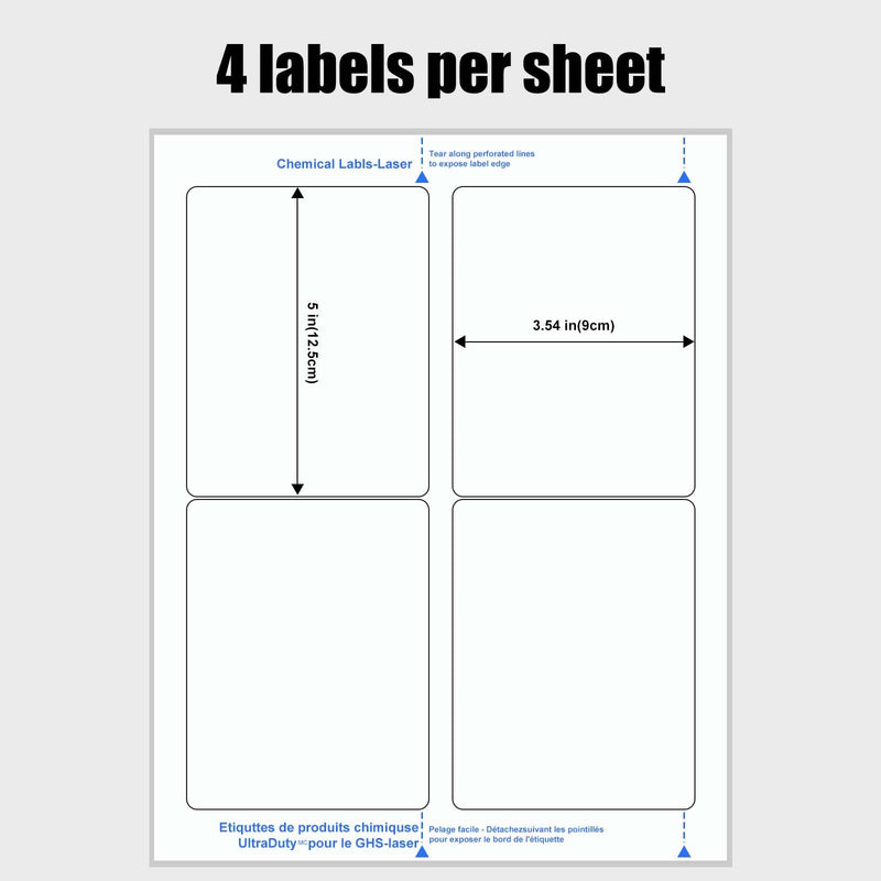 Chemical Safety Labels for Laser Printers, Waterproof Industrial Labels, 3.5 x 5 Inch, 200 Pack, Chemical Container & Workplace Safety Labels