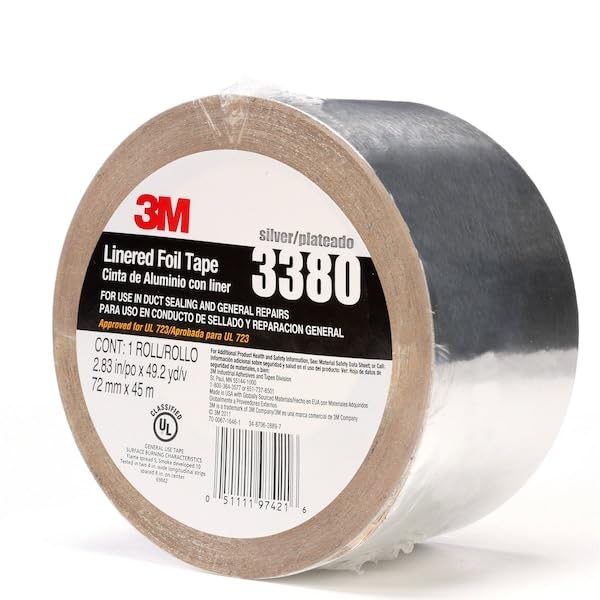 3M Aluminum Foil Tape 3380, Silver, 72 mm x 45 m, 3.25 mil