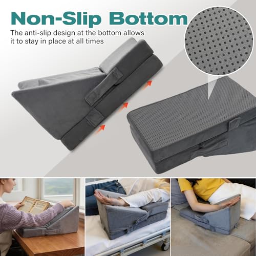 Arm Wedge Pillow Adjustable Arm Elevation Pillow with Pocket High Density Foam Ergonomic Hand Elbow Support Pillows with Removable Cover, Grey