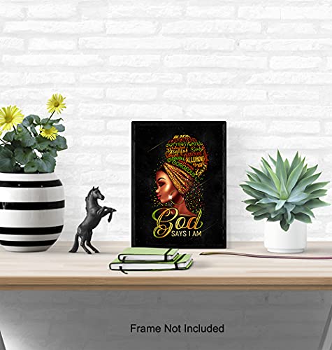African American Wall Art & Decor - Inspirational Black Wall Art for Girls - God Says You Are - Spiritual Christian Decor - Bible Verses - Religious Gifts for Women - Motivational Positive Quotes