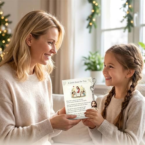 A Little Jesus for You Keychain with Pocket Hug Card, 3D A Little Jesus for You Keyring with Sentiment Card, Inspirational Religious Gift for Women, Men, Friends, and Family