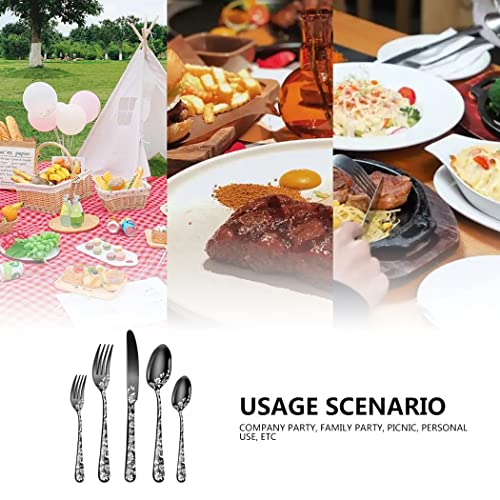XIAOYU 20-piece stainless steel flatware set with rainbow finish, includes knives, forks, spoons for four, dishwasher safe, unique pattern