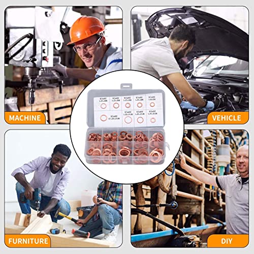 Pissente copper oil drain plug washer kit with 200 sealing washers in 9 sizes, M5-M14