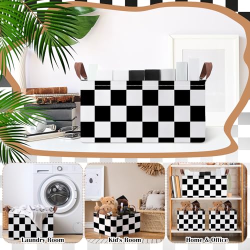 Boao 3 Pcs Black and White Checkered Storage Basket with Handle Regular