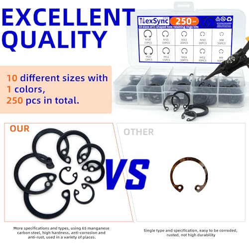 NexSync external retaining rings snap ring assortment kit with 4-in-1 snap ring pliers and interchangeable jaws