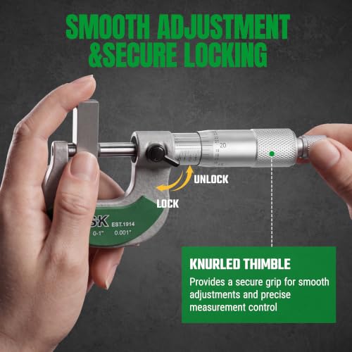 SK 0-1 inch outside micrometer with 0.0001 inch resolution and ±0.00015 inch accuracy