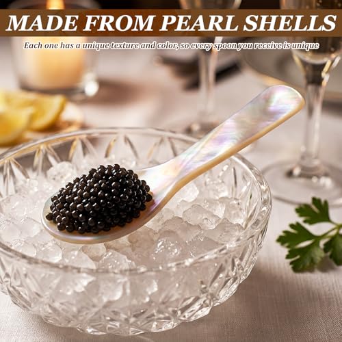 24Pcs Mother of Pearl Caviar Spoons Set, 12 Large 3.54in + 12 Small 2.83in 2.83 & 3.54 Inches 24